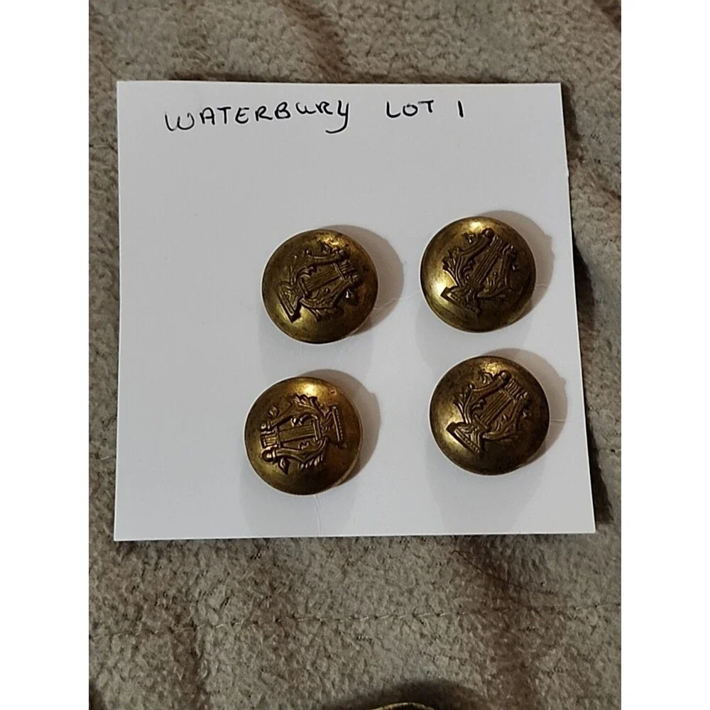 Vintage Brass Military Band Buttons Lot (4) – Lyre Harp Musician Insignia - Picture 7 of 9
